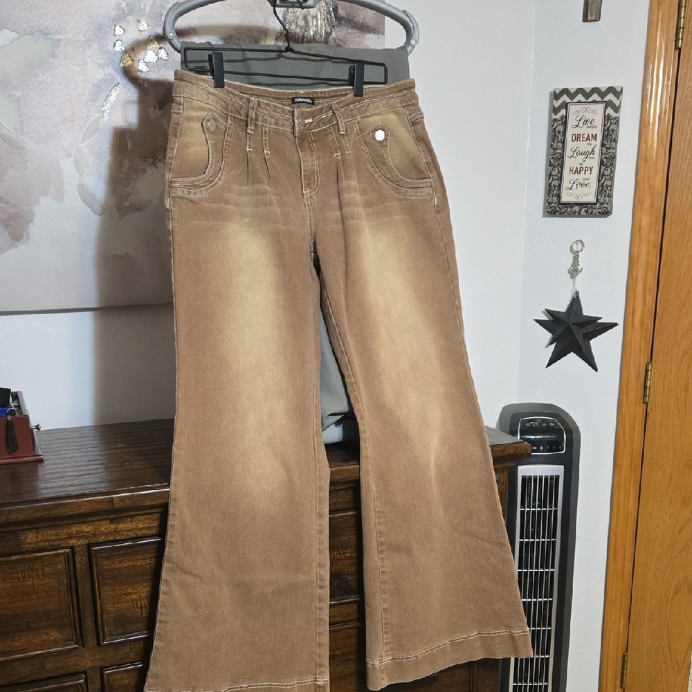 Flamingald Brown Flared Women Jeans XL